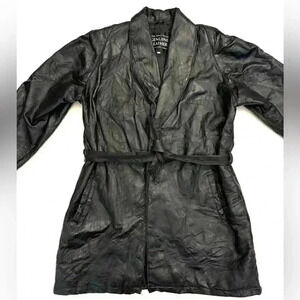 NAVARRE LEATHER COMPANY Italian Stone Design Tie Waist Leather Jacket Size Large